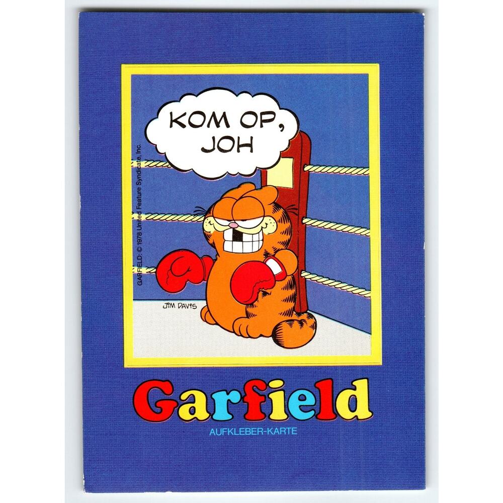 Vintage 1978 Garfield Boxing Cartoon Sticker Front Postcard by Jim Davis 6x4